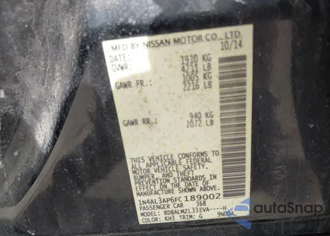 2015 Nissan Altima 2.5 Sv from USA, damaged, VIN 1N4AL3AP6FC189002